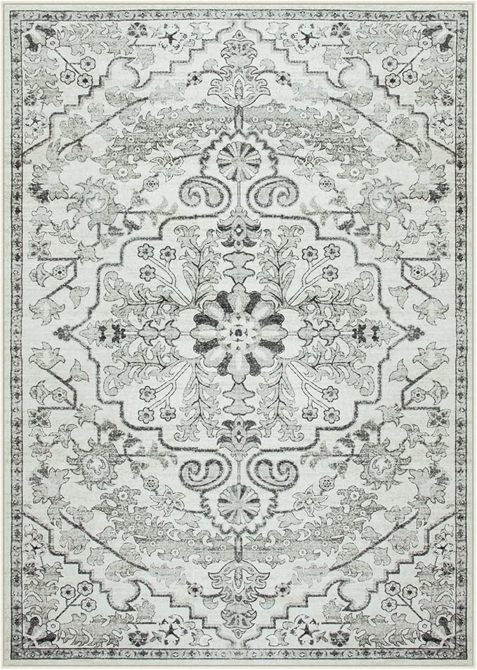 Lahome Area Rug 5x7 Washable Living Room Rug, Large Soft Bedroom Rug, Bohemian Medallion Non Slip Non Shedding Low Pile Accent Print Indoor Carpet for Dining Room Office Playroom, Beige