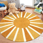 Lahome Boho Round Rugs 6Ft - Washable Round Area Rugs for Living Room Non-Slip Throw Dining Room Rug Soft Large Round Rug, Cute Rainbow Sun Print Circle Rug for Office Classroom Bedroom Nursery