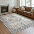 Farmhouse 6x9 Area Rugs for Living Room, Low Pile Thin Washable Non Slip Rugs for Bedroom Dining Room, Distressed Medallion Printed Soft Carpet for Home Office Guest Room, Grey/Orange-Brown