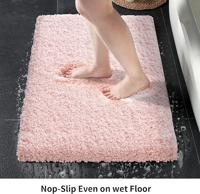 Bathroom Rugs 24x48 Non Slip Pink Fluffy Bath Mat for Bathroom Floor Washable Plush Luxury Bath Rug for Tub Soft Shaggy Absorbent Shower Sink Mat