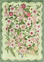 Floral Washable 5x7 Area Rugs - Living Room Rug Non Slip Low Pile Stain Resistant Carpets Indoor Vintage Flower Print Rug for Bedroom Dining Room Kitchen Home Office Green