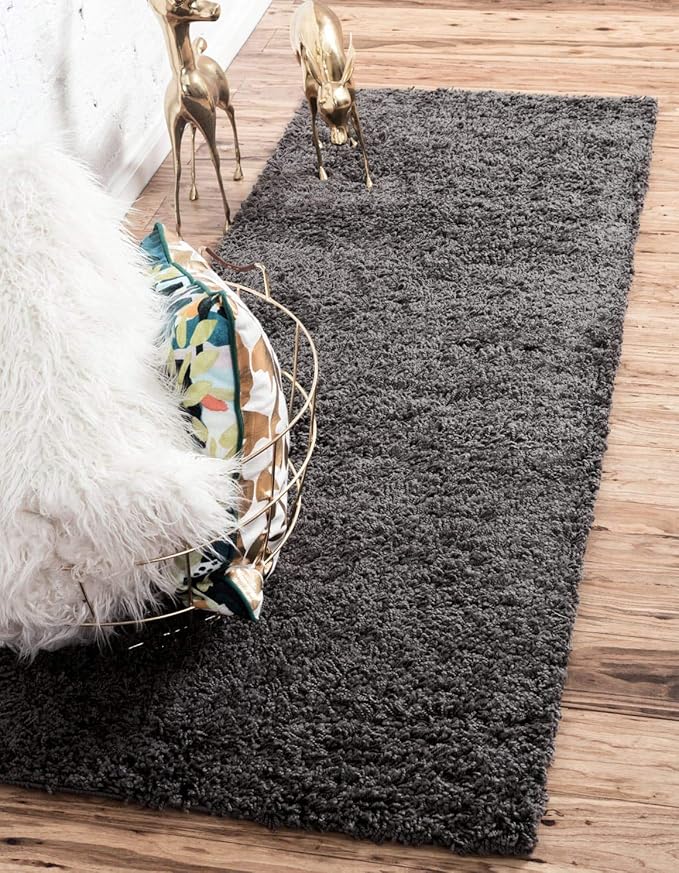 Unique Loom Solid Shag Collection Area Rug (2' 6" x 19' 8" Runner, Graphite Gray)