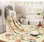 DUKINO Runner Rug, 2x10 Kitchen Hallway Carpet, Washable with Non-Slip Backing, Low Pile Soft Boho Floral for Entryway, Laundry, Bedroom, Beige Yellow