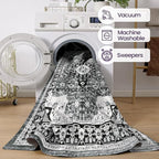 DEXI 10x14 Area Rug for Living Room, Washable Vintage Farmhouse Thin Rug Indoor Floor, Non Slip Stain Resistant Low Pile Carpet for Dining Room Bedroom Office, White Grey