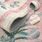 Wonnitar Machine Washable 10x14 Area Rugs, Large Living Room Rug Floral Pink and White Carpet, Boho Soft Ultra-Thin Foldable Carpets for Bedroom Dining Room Office