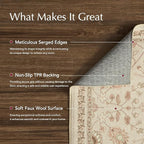 EVERGRACE Area Rugs for Living Room 6x9, Boho Floral Faux Wool Indoor Outdoor Rugs, Washable Rugs for Bedroom Dining Room Entryway Kitchen, Low Pile Floor Mat Carpet for Home Decor, Natural Beige