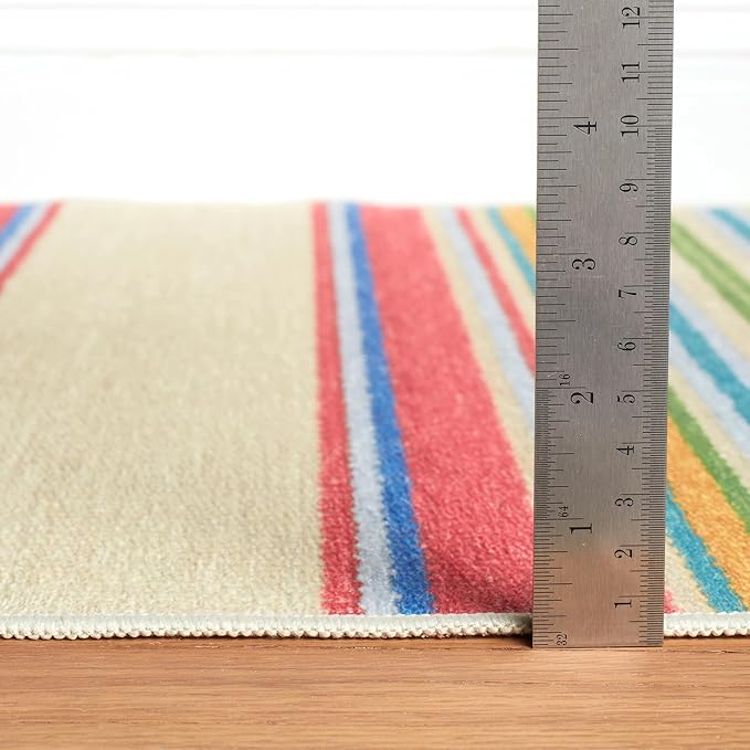 Dash & Albert Cady Stripe Multi Machine Washable Rug, 2 X 3 Feet, Multicolored Stripe Pattern - Premium Luxury Hotel Quality Soft Breathable Hypoallergenic Machine Washable Easy Care All Season