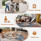 Area Rug 5x7 Washable Rug, Vintage Boho Medallion Rugs Non-Slip Soft Low Pile Large Distressed Rug Indoor Retro Carpet for Living Room Bedroom Dining Room Home Office (Tribal Medallion/Multi, 5'x7')