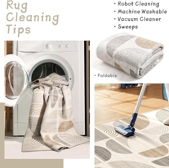 MUJOO Boho Runner Rug Washable,2x8 Area Rugs for Hallways Kitchen Bedroom Entryway Bathroom,Non Slip Carpet Long Mat Indoor,Soft Modern Abstract Bohemian Neutral Beige