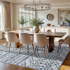 KUTA Moroccan 8x10 Rugs for Living Room Blue White, Washable Boho Area Rug Non-Slip, Ultra Soft Geometric Tribal Traditional Farmhouse Carpet for Dining Room Bedroom Dorm Office Home Decor
