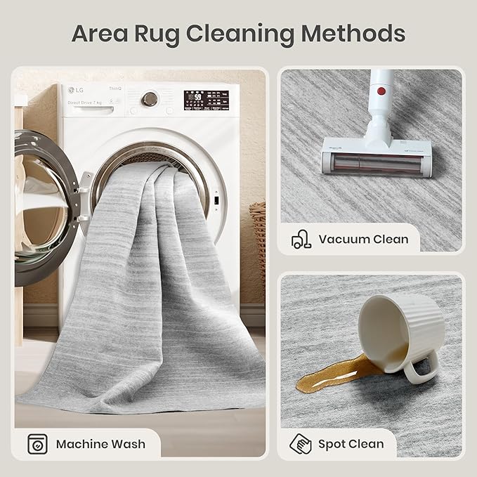 Valenrug Washable Rugs 8x10 - Non Slip 8x10 Area Rugs for Living Room, Stain Resistant Area Rugs for Bedroom, Foldable Machine Washable Area Rug(8'x10', Grey)