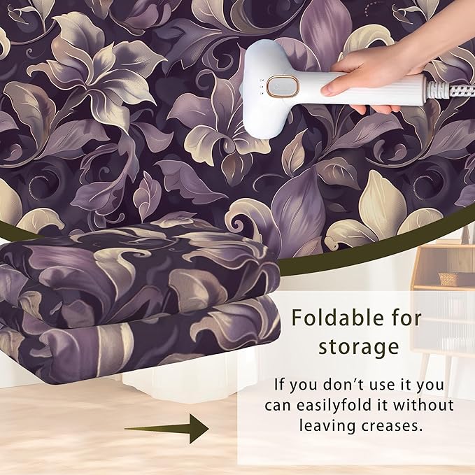 Purple Luxury Floral Texture Rug for Living Room 5x7, Low Pile Non-Slip Backing, Machine Washable Easy Fold Rug for Home, Office, Dorm Room