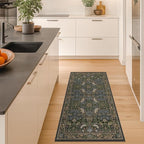 Washable Dark Vintage Floral Rugs for Entryway - Small 2x4 Runner Rug for Kitchen Bathroom Door Mat Indoor Entrance with Bird & Botanical Pattern, Brown Earthy Tones, Non Slip Low Pile