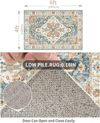Enkor Area Soft Rugs 4x6 Washable Non Slip Boho Floor Rugs for Living Room Bedroom, Vintage Style Farmhouse Mat for Kitchen Entryway Orange & Blue