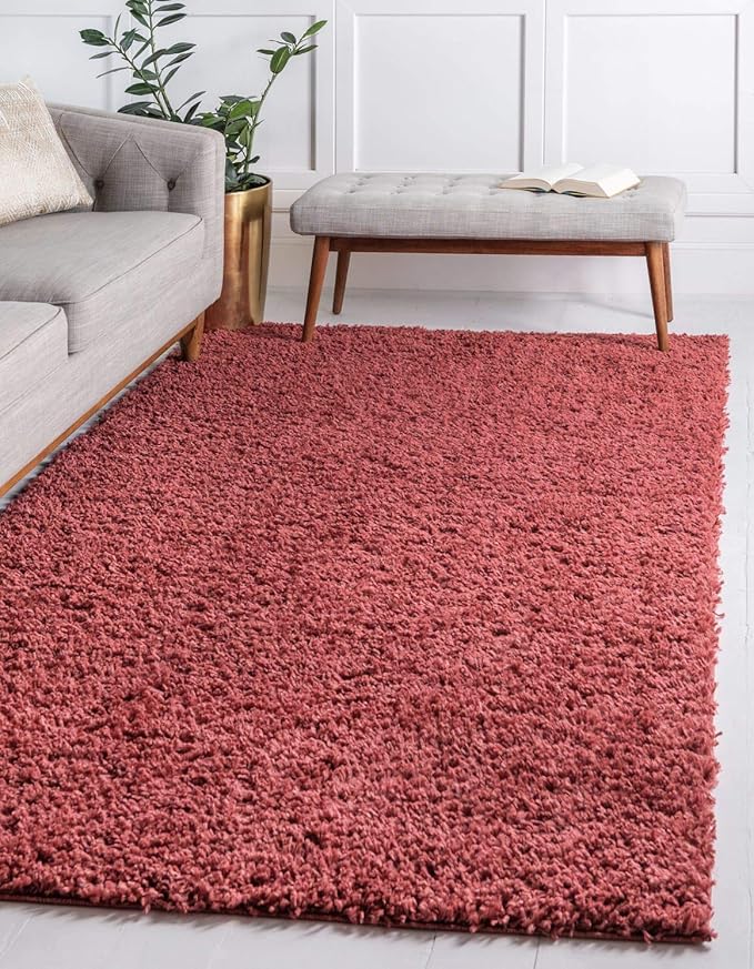 Unique Loom Davos Shag Collection Area Rug - Solid (9' 10" x 13' Rectangle, Poppy)