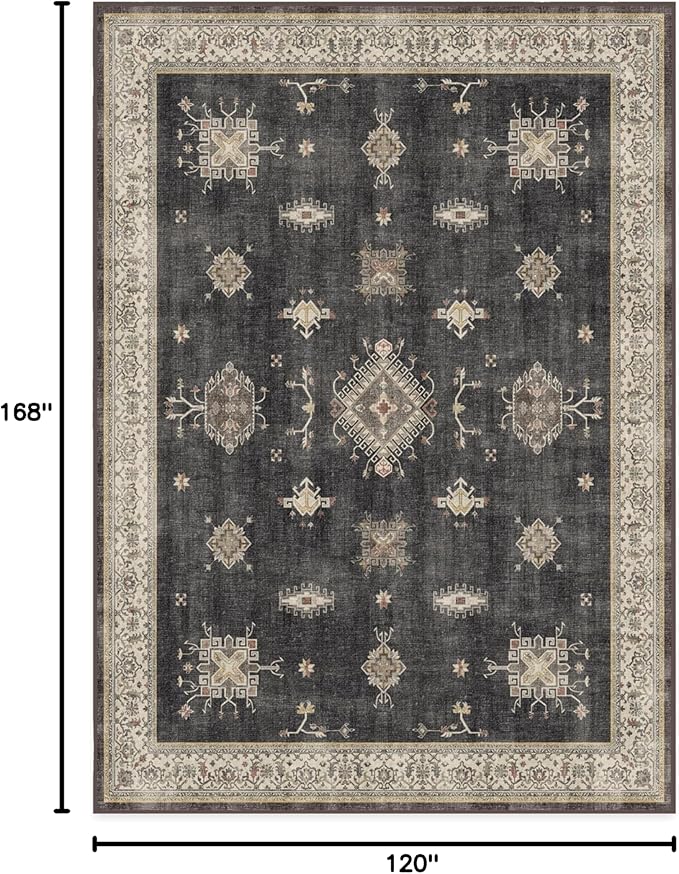 RUGGABLE Washable Vintage Area Rug – Verena Dark Wood 10x14, Stain-Resistant, Non-Slip – Large Machine Washable Rugs for Living Room, Bedroom, Hallway, Entryway & Office–with Standard Pad