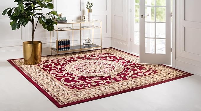 Unique Loom Versailles Collection Traditional Classic Medallion Floral Motif Area Rug (6' 0 x 6' 0 Square, Burgundy/ Ivory)