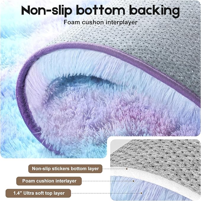 5x7 Area Rugs for Living Room, Fluffy Large Rugs for Bedroom, Soft Shag Fuzzy Non-Slip Carpet for Kids Boys and Girls Nursery Room Dorm Indoor Home Decor (Rainbow, 5ft x 7ft)
