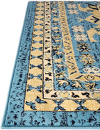 Unique Loom Taftan Collection Border Geometric Tribal Inspired Design Area Rug (9' 10 x 13' 0 Rectangular, Light Blue/ Gold)