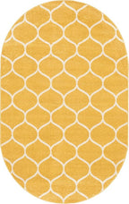 Rugs.com Lattice Frieze Collection Rug – 5' x 8' Oval Yellow Medium Rug Perfect for Living Rooms, Large Dining Rooms, Open Floorplans