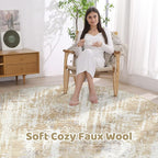 Round Rug Living Room Rugs: 6Ft Washable Circle Large Abstract Modern Soft Stain Resistant Non Slip Indoor Floor Carpet for Bedroom Nursery Office Dining Room Dorm Home House Decor- Gray Gold