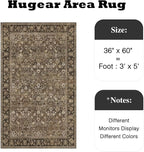 HUGEAR 3x5 Machine Washable Rugs Brown Hallway Area Rug Indoor Accent Rug Floral Low Pile Carpet Soft Throw Rug Bedroom Living Room Office Dining Room Kitchen Laundry Room Non Slip