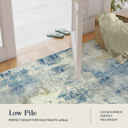 Lahome Washable Round Rug 5Ft, Blue Modern Abstract 5x5 Circle Rugs for Living Room Bedroom, Soft Contemporary Large Indoor Carpet for Kitchen Apartment Basement Home Office