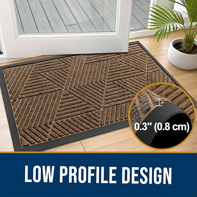 Kitinjoy Front Door Mat Outside Entrance, Sturdy Natural Dirt Trapper, Heavy Duty Rubber Doormat, Low Profile Non-Slip Backing, Easy Clean Floor Mat for Indoor Outdoor Entry, 29.5X17 Inch, Brown