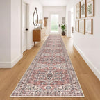 KOZYFLY Runners for Hallways 3x20 Ft Extra Long Faux Wool Washable Thin Hallway Rug Printed Runner Carpet for Entryway Bedroom Stair Kitchen Hall Living Room Decor, Terracotta/Beige