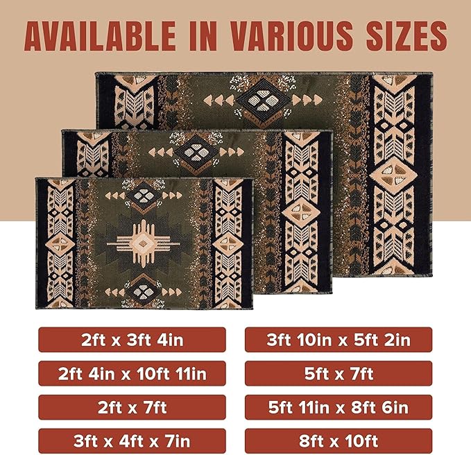 YHSF South West Native American Area Rug C318 - Easy Clean, Thick, Soft, Durable Native Tribal American Indian Inspired Rug for Bedroom/Living Room and More - Sage Green, 8 Feet x 10 Feet
