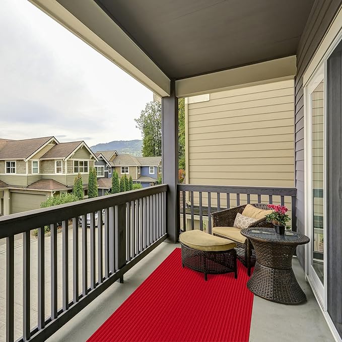 Ottomanson 2' x 35' Hallway Runner with Scraper Pile - Extra Durable Non-Slip Rug Mat for Indoor & Outdoor Use - Ideal for Kitchen, Entryway, Patio & Garage - High-Traffic Carpet, Red