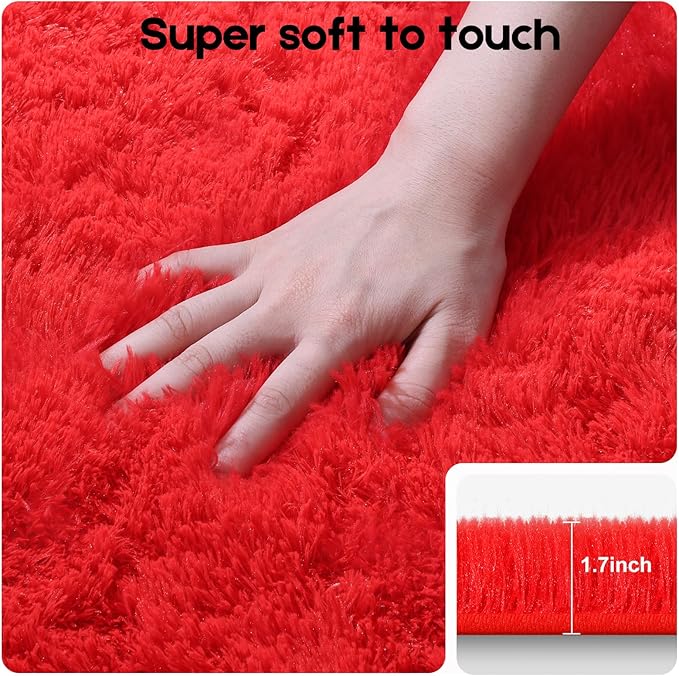 Red 8x10 Area Rugs for Living Room Bedroom, Fluffy Large Rug Soft Shag Non-Slip Carpet for Kids Boys and Girls Room Dorm Home Decor (8ft x 10ft)