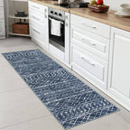 KUTA Moroccan Washable Hallway Runner Rug, 2x6 Non-Slip Vintage Navy Blue Boho Rugs Kitchen Runners Ultra Soft Distressed Geometric Floor Carpet for Bedroom Laundry Living Room
