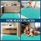 OLANLY Dog Door Mat for Muddy Paws 70x46, Absorbs Moisture and Dirt, Absorbent Non-Slip Washable Doormat, Quick Dry Chenille Mud Mat for Dogs, Entry Indoor Entryway Carpet for Inside Floor, Teal