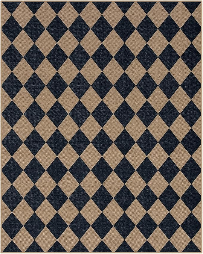 Lahome Checkered Easy Jute Carpet, Washable 8x10 Rugs for Living Room Outdoor Patio Rugs, Farmhouse Neutral Non Slip Stain Resistance Floor Carpet for Office Backyard Sunroom