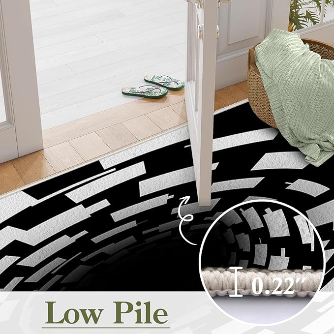 3D Illusion Swirl Area Rugs, 4x5ft, Modern Abstract Grid Black Hole Living Room Carpet, Geometric Black White Check Washable Carpets, Ultra Soft Cozy Shed Resistant Mat for Indoor