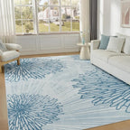 WITSHOCK 10x12 Washable Rug for Living Room,Modern Floral Distress Print Pattern Area Rugs,Stain Resistant with Non Slip Backing Carpet for Dining Room,Bedroom & Home Decor,Blue/Light Blue