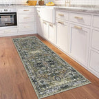 KOZYFLY Runners for Hallways 2x6 Ft Washable Kitchen Runner Rug Boho Runner Rug for Entryway Indoor Printed Oriental Faux Wool Floor Carpet Runner for Bedroom Kitchen Hall, Charcoal/Green/Olive