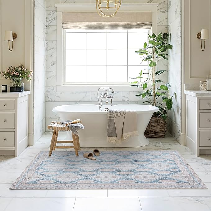 Washable Area Rug. Modern Farmhouse. Vintage. Turkish. Bohemian. Distressed. Oriental. Traditional. Rugs for Living Room. Dining. Bedroom. Office. Entryway. Foyer. (852CB, 7'5" x 9'8")