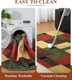 YIHOUSE Red and Green Rug 8x10, Burgundy Farmhouse Vintage Rugs Washable for Living Room,Burnt Orange Area Rug Non Slip,Geometric Boho Area Rug for Kitchen,Dining Room,Bedroom