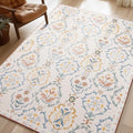 Phantoscope Washable Area Rug 8'x10' Non-Slip, Vintage Floral Boho Rugs for Living Room, Bedroom, DiningRoom, Soft Botanical Moroccan Pattern, Low-Pile Foldable Floor Carpet, Ivory Pink/Boho Garden