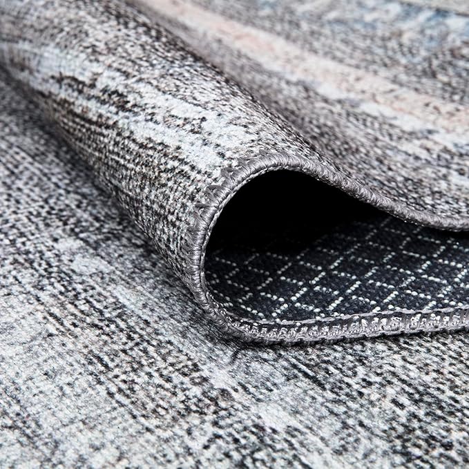 Bloom Rugs Washable Non-Slip 6' x 9' Rug - Gray/Blue/Blush Modern Abstract Area Rug for Living Room, Bedroom, Dining Room, and Kitchen - Exact Size: 6' x 9'