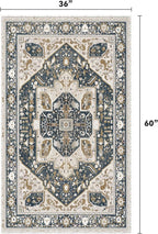 EnHomee 3x5 Washable Area Rugs for Bedroom, Boho Vintage Rugs, Foldable Area Rug for Dining Room, Non-Slip Soft Living Room Rug, Low Pile Large Carpet for Bathroom, Blue and Brown