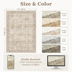 Neutral Beige 5x7 Area Rugs for Living Room Bedroom, Washable Non Slip Low Pile Thin Soft Carpet Rugs for Dining Room/Kitchen/Home Office/Nursery, Vintage Earth Tone Rug with Decorative Fringe