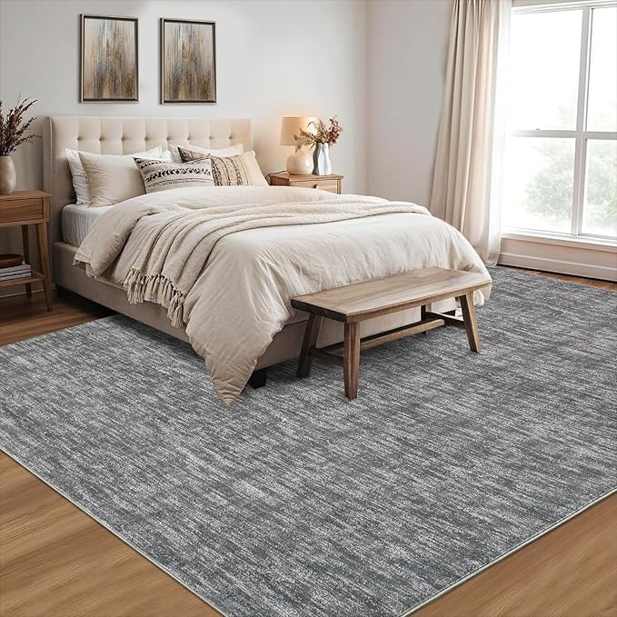 RUGSREAL Living Room Area Rug 10x13 Modern Solid Color Large Bedroom Rug with Rubber Backing Stain Resistant Low Pile Dining Room Throw Carpet Contemporary Washable Rug for Home Decor Office, Grey
