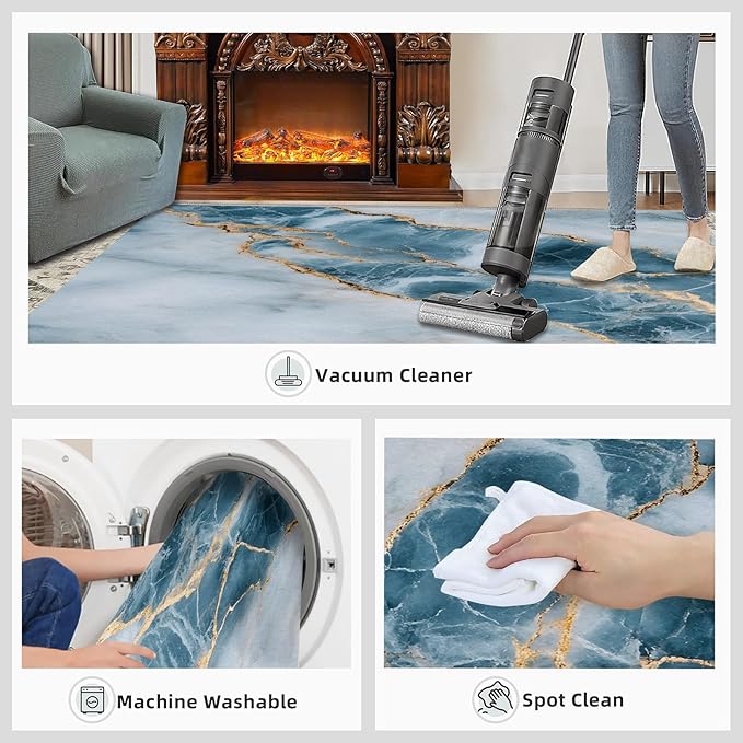 6x8 Abstract Marble Classroom Rugs - Blue-White-Marble Playroom Rug, Luxury Stone Pattern Carpet Area Rug for Girls Bedroom Kids Room Basement Office Classroom