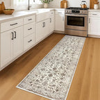 KILOCOCO Hallway Runner 2x7 Rug Runner Printed Vintage Floral Washable Kitchen Runners Non-Slip Rubber Backed Runners for Hallways Laundry Room Distressed Boho Rugs for Entryway Bedroom, Beige/Brown
