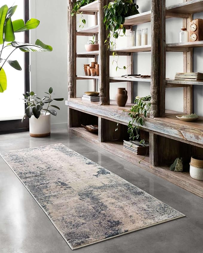 Loloi Teagan Collection TEA-07 Natural/Denim 2'-8" x 10'-6" Runner Rug, Large, Soft Neutral Rug, High-Traffic for Living Room, Bedroom, Home Office, Dining Area