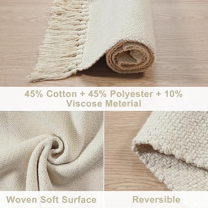 Collive Long Hallway Runner - 2.6' x 10', Washable Indoor Entryway Rug, White/Beige Braided Woven Kitchen Rug for Laundry Room Bedroom Doorway