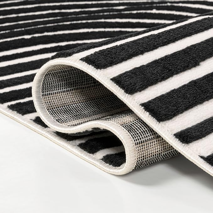 JONATHAN Y Hallie High-Low Curve Black/White 2x8 Indoor Runner Rug, Minimalist Geometric, Modern, Non-Shedding, Stain Resistant for Bedroom, Living Room, Kitchen (SCN100F-28)